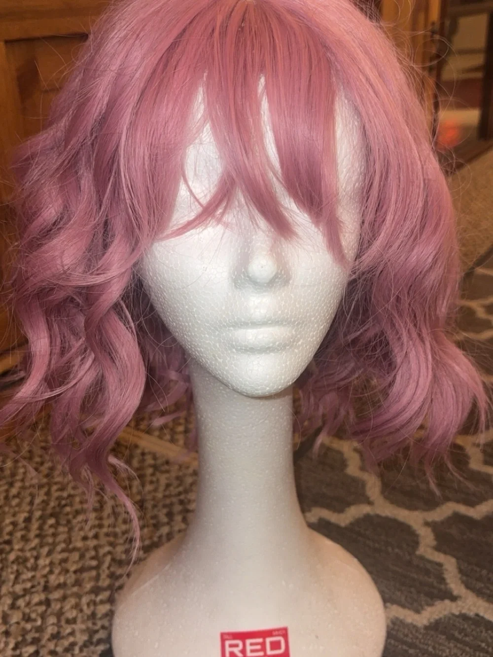 Red Brand Short Wavy Pink Fringe Wig
